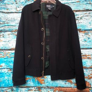 Polo Ralph Lauren Black Peacoat Style Button Up 80% Wool Mens Size Medium